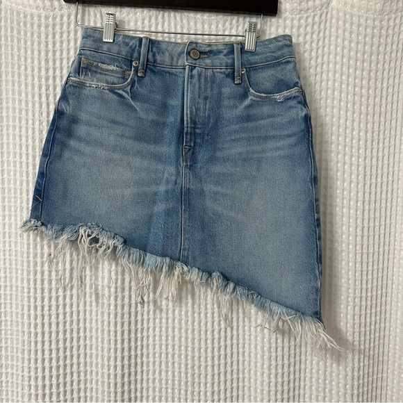 Good American Dresses & Skirts - Denim Asymmetrical Frayed Hem Skirt
